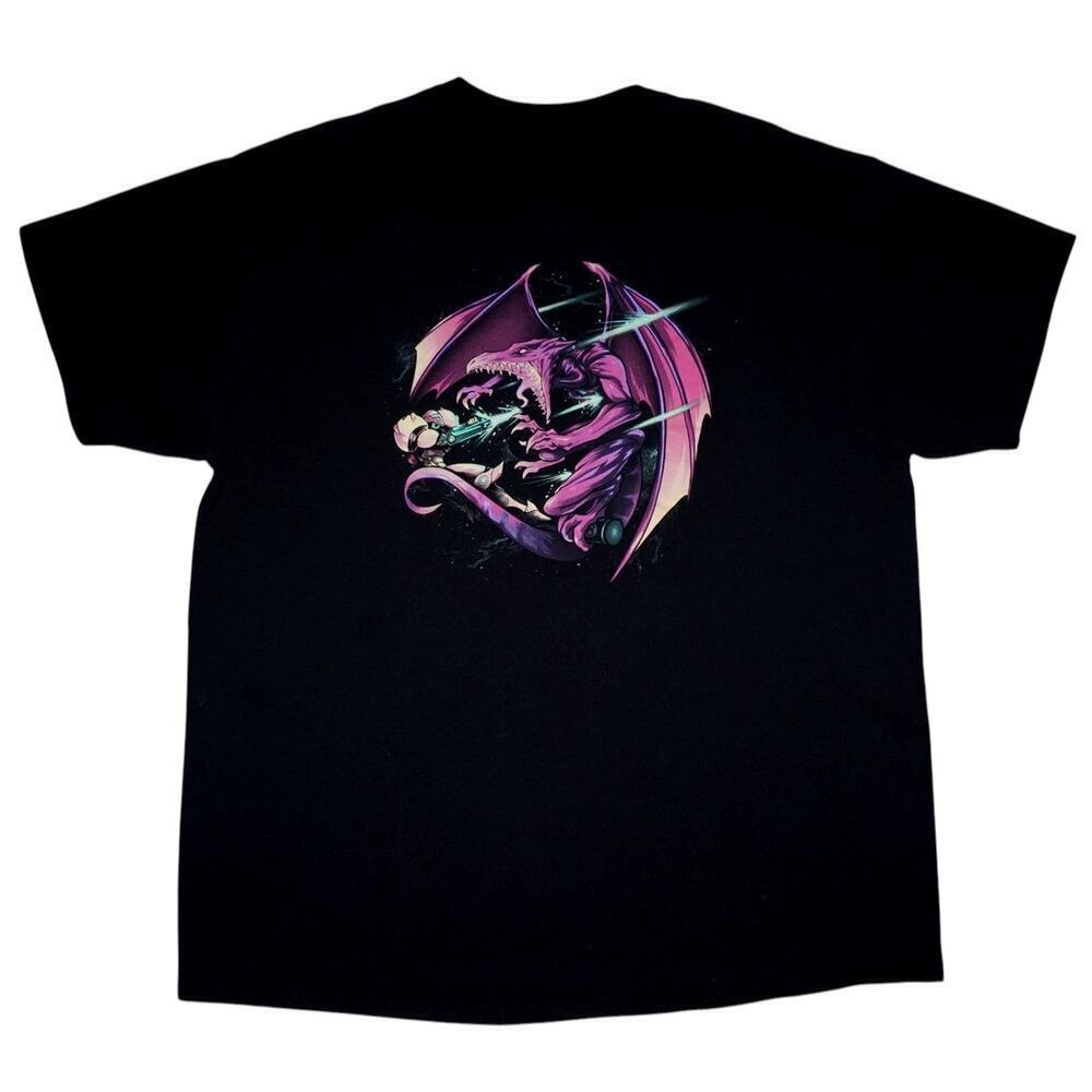 Vintage Metroid Ridley Dragon Graphic T-Shirt Black – Size XL (31x23) Gamer Tee
